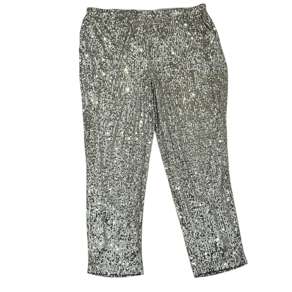 NWT Cable & Gauge‎ Silver/Gold Sequined Lined Party Pants XL.